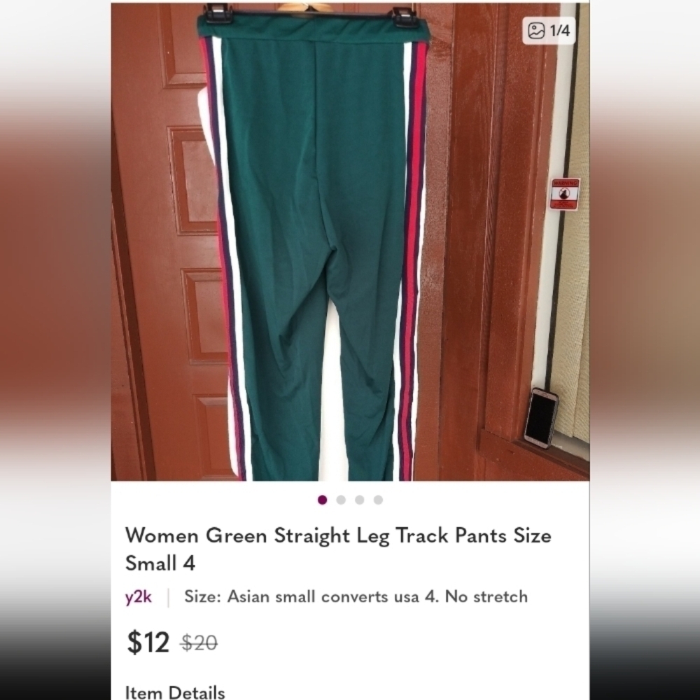 Women Green Track Pants Straight Leg Size Small - Picture 5 of 5